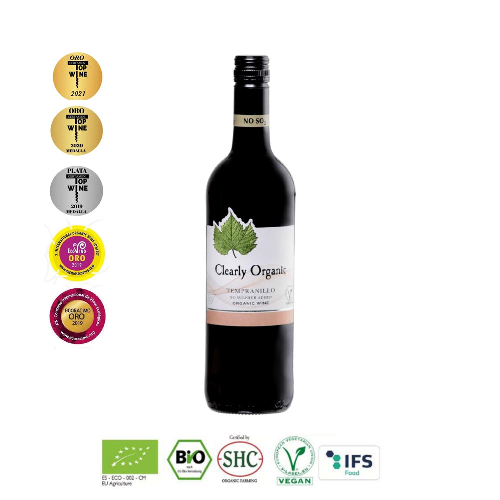 Vino tinto vegano y ecológico español sin sulfitos - clearly Organic - bodegas latué - The Spanish Food Company